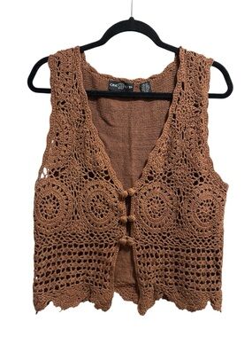 One Step Up brown knit crochet sweater vest boho festival rodeo coastal cowgirl